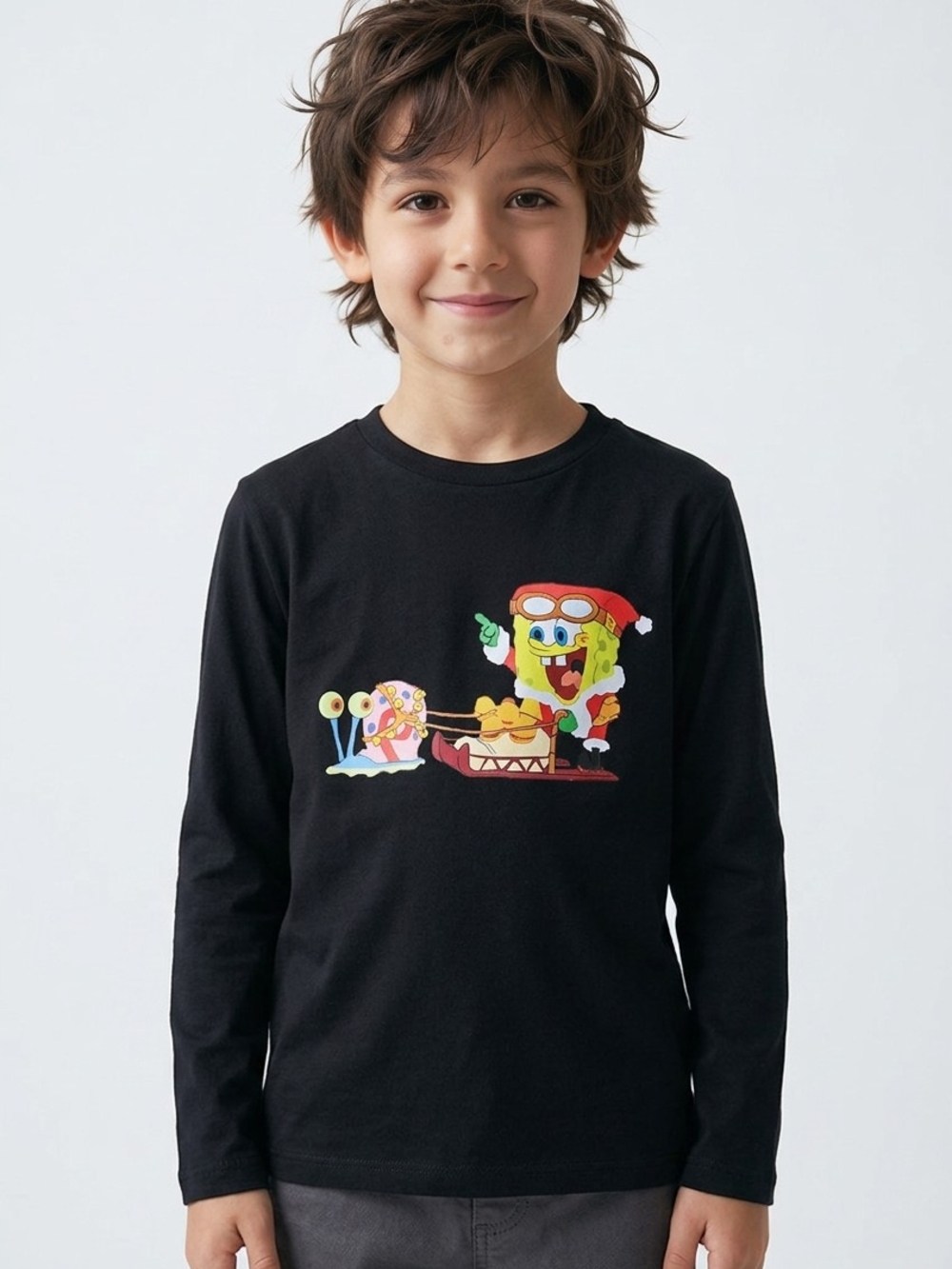 Andy & Evan Black SpongeBob Holiday Graphic Long-Sleeve Tee
